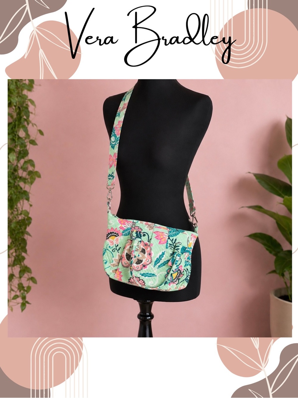 Vera Bradley Iconic Glenna Satchel In Green Mint Flowers Handbag